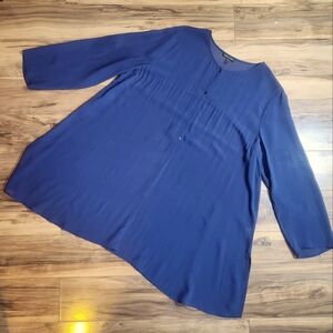 Eileen Fisher Royal Blue Sheer Long Sleeve Tunic 100% Silk Size L